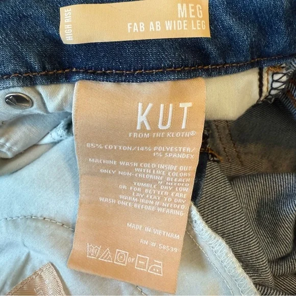 KUT From The Kloth Womens Meg Fab AB Wide Leg High Rise Jeans Size 8 Blue Denim - Picture 9 of 10